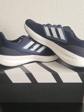 Adidas Men's Navy and White Pureboost 23 Athletic Sneakers